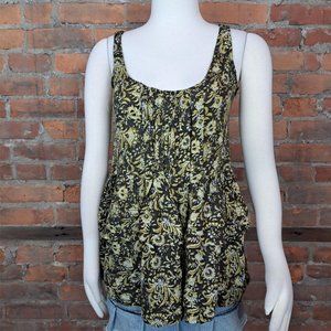 Intimately Free People Babydoll Tiered Top Sleeveless Brown Gold White Print XS
